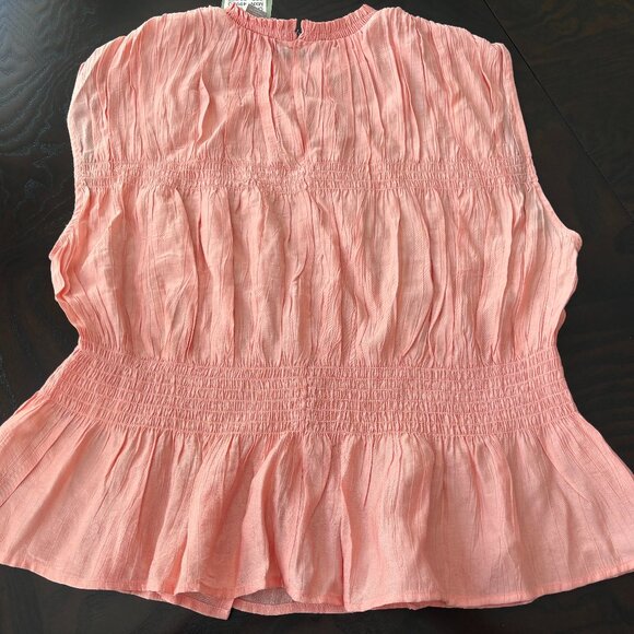 H&M Smocked Peplum Sleeveless Peach Color Top Blouse - SZ L New w Tag - Picture 2 of 5